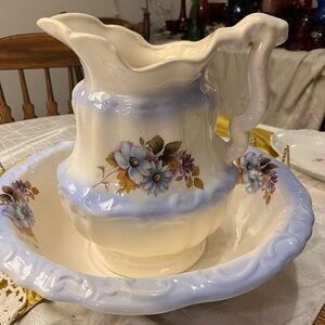 Floral Ceramic Pitcher and Bowl Set